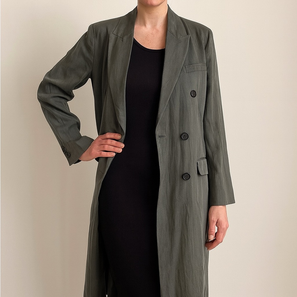 NEW - Zara Women's Oversized Textured Trench Coat - Army Green - Small